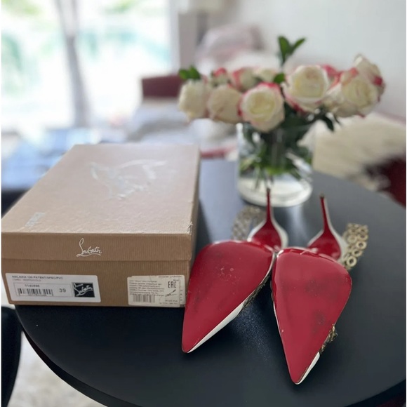 Christian Louboutin WhiteGold CircleP MALAIKA 100 PATENT Slingback Pumps EU 39 - Picture 8 of 9